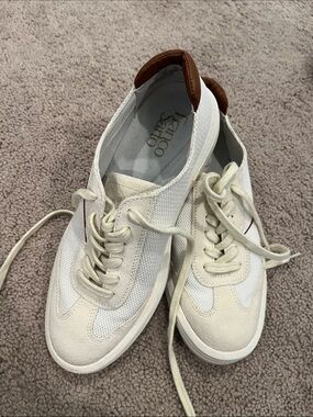 Franco Sarto Men's Lace-Up Sneakers in Off-White with Brown Heel Tab